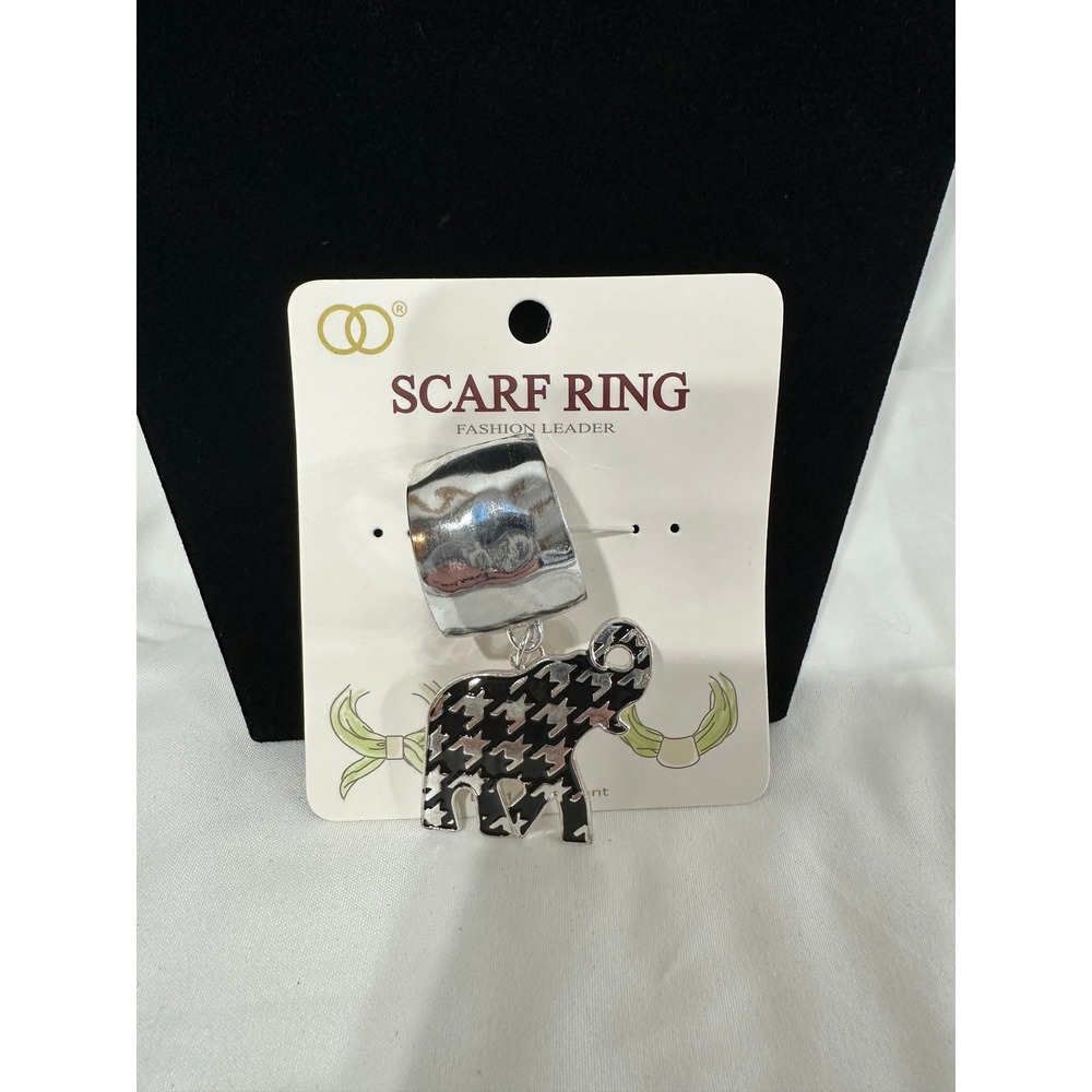 Silver Tone Houndstooth Elephant Scarf Ring Fashion Leader OG00157ASJET New